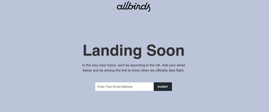 allbirds 출시 예정 페이지