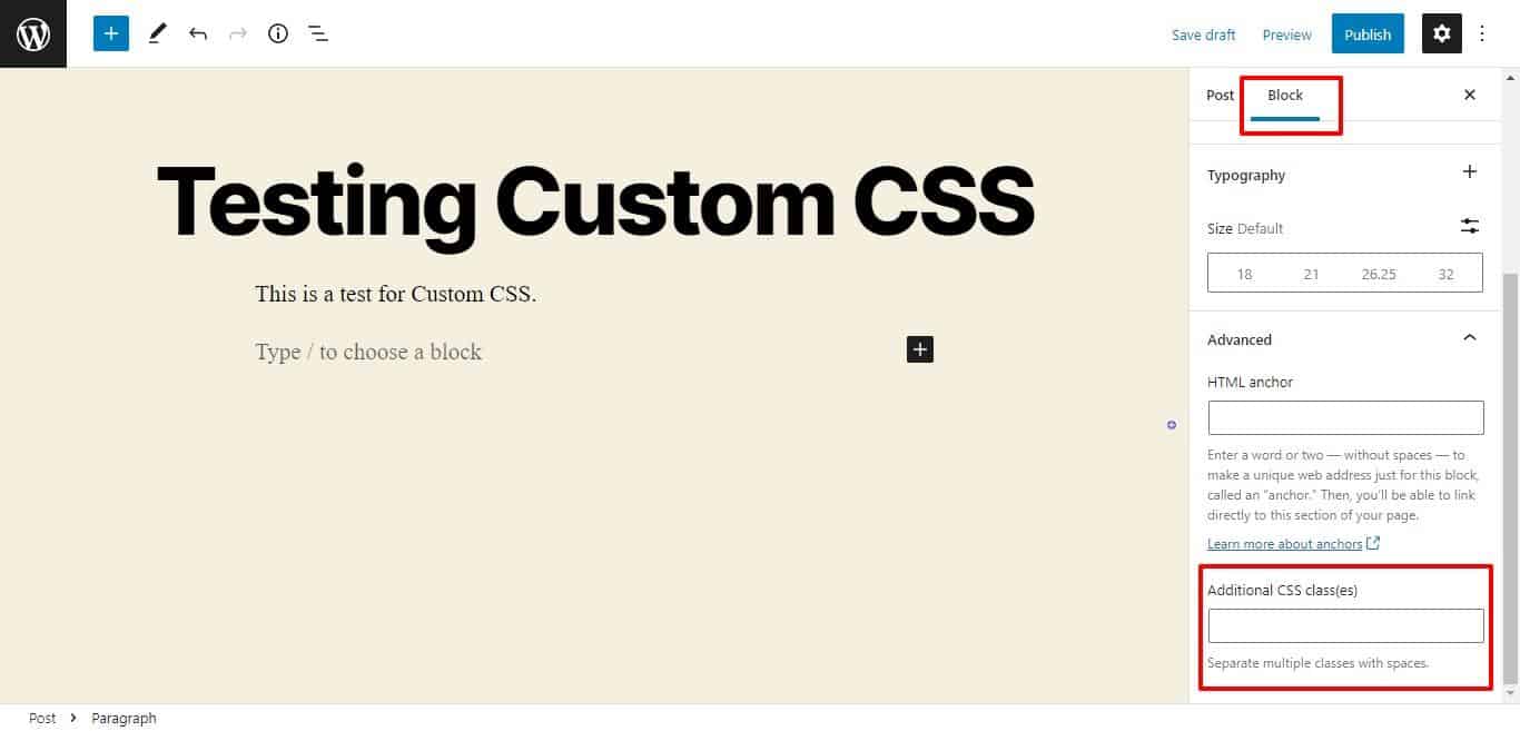 Dodaj klasę CSS do bloku Gutenberg