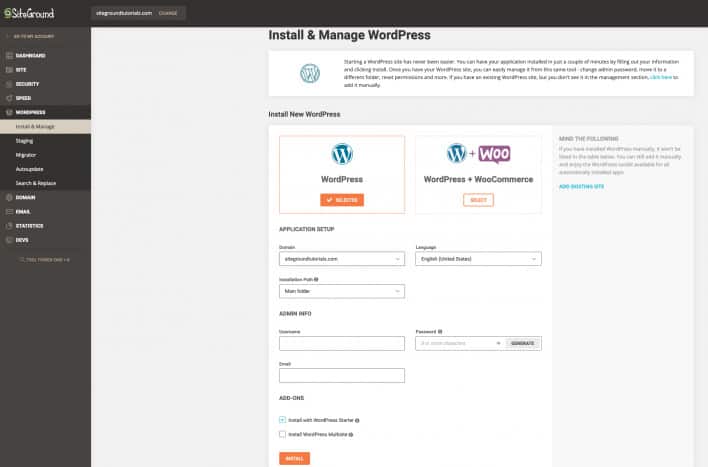 Configuration WordPress de SiteGround