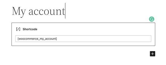 Shortcode del mio account WooCommerce