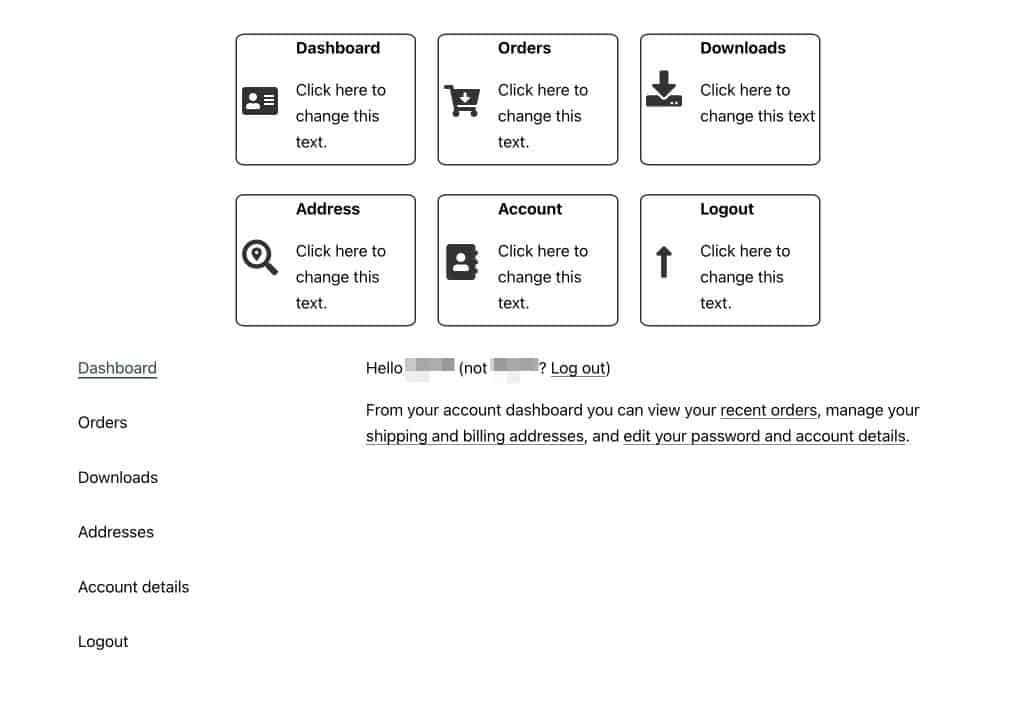 Page mon compte WooCommerce personnalisée incomplète