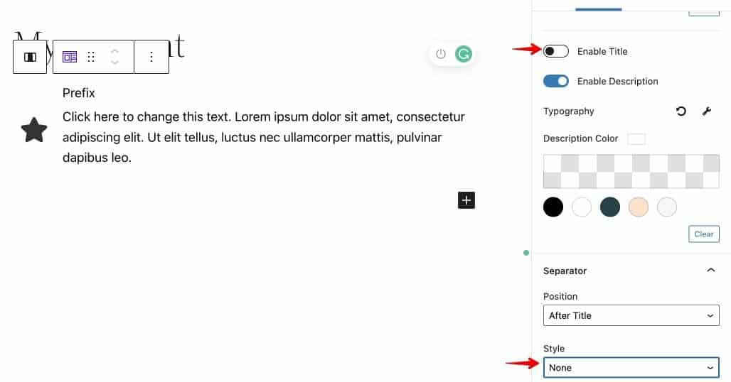 eliminar el título y el separador del cuadro de información