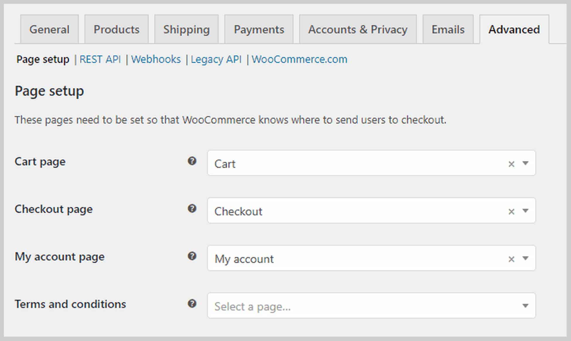 頁面設置 woocommerce