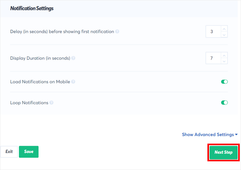 notification settings trustpulse