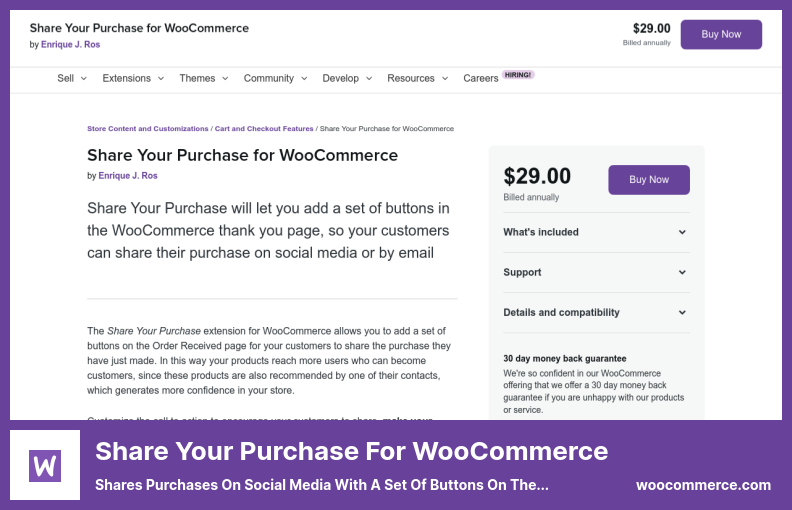 WooCommerceプラグインの購入を共有する-WooCommerceのありがとうページのボタンのセットを使用してソーシャルメディアで購入を共有する