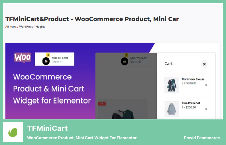 Plugin TFMiniCart - Produs WooCommerce, Widget Mini Cart pentru Elementor