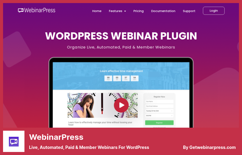 WebinarPress Plugin - Webinaires en direct, automatisés, payants et membres pour WordPress