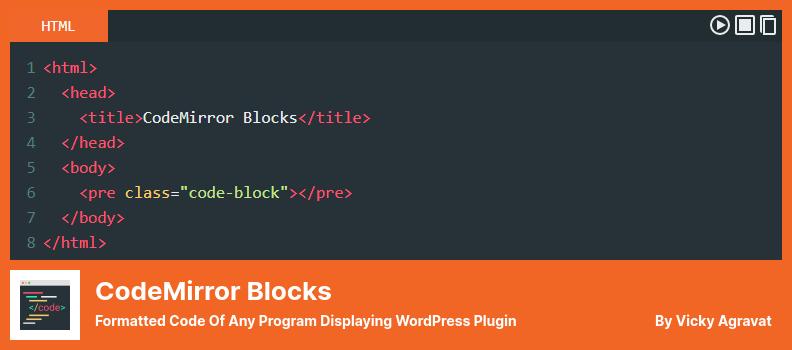 CodeMirror Blocks Plugin - Codul formatat al oricărui program care afișează pluginul WordPress