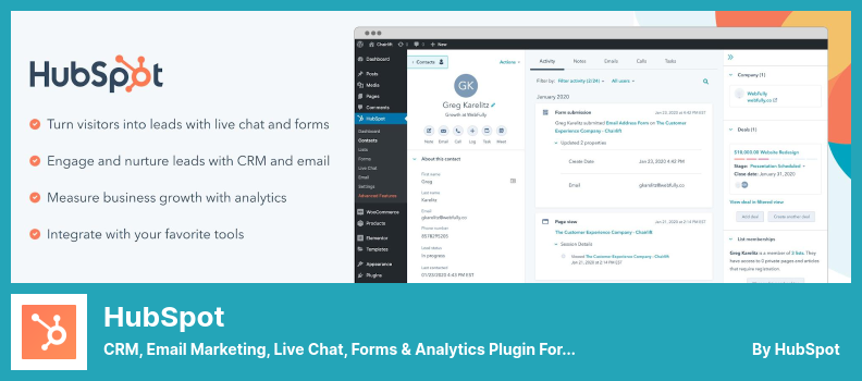 Plugin HubSpot - Plugin CRM, marketing prin e-mail, chat live, formulare și analize pentru WordPress