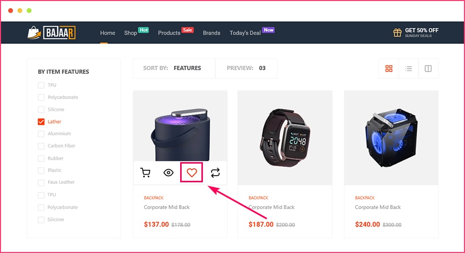 personalizar a lista de desejos da página de arquivo do woocommerce