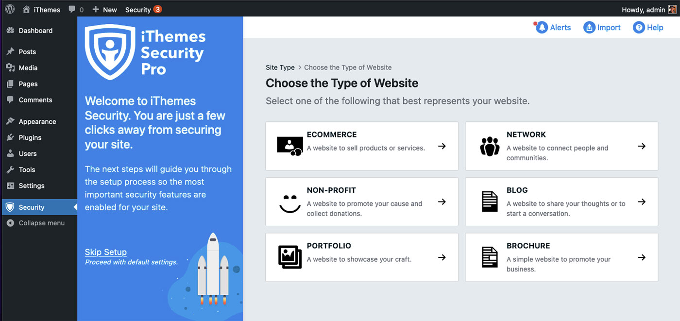 สกรีนช็อตของเมนู iThemes Security