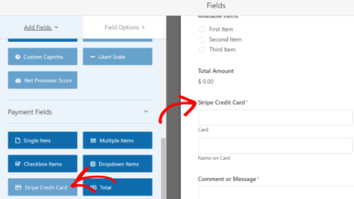 เพิ่มฟิลด์บัตรเครดิต Stripe ให้กับ WPForms