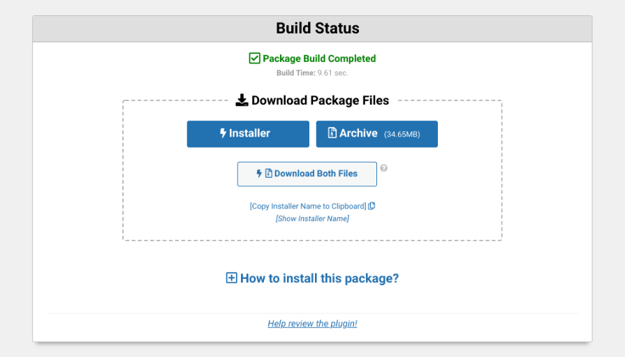 Der Download-Bildschirm des Duplicator-Plugins.