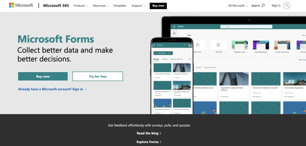 Microsoft Forms(Google Forms의 대안) 스크린샷