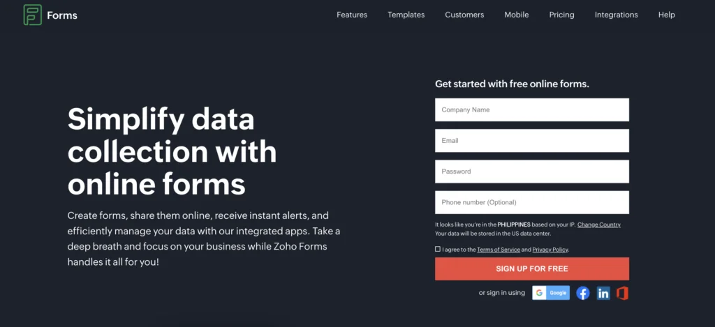 ภาพหน้าจอของ Zoho Forms