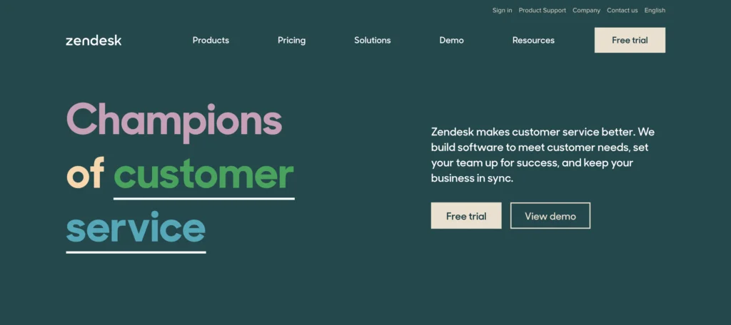 Captura de tela do software de suporte técnico Zendesk