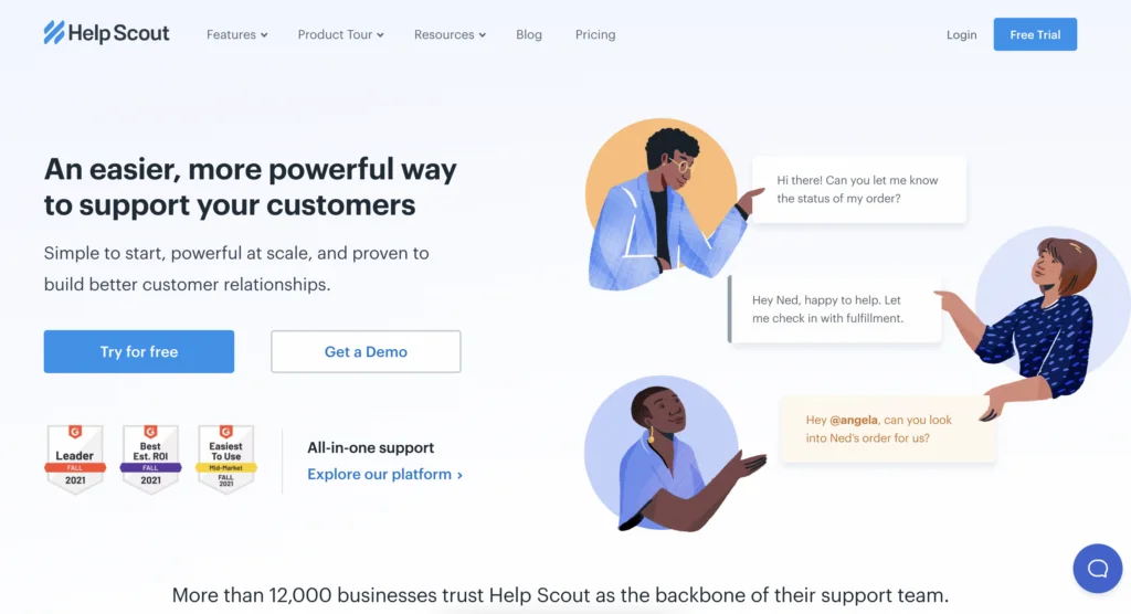 Schermata della home page di HelpScout