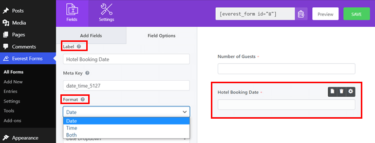 Configuration du champ Date et heure Ajout d'une plage de dates dans les formulaires WordPress