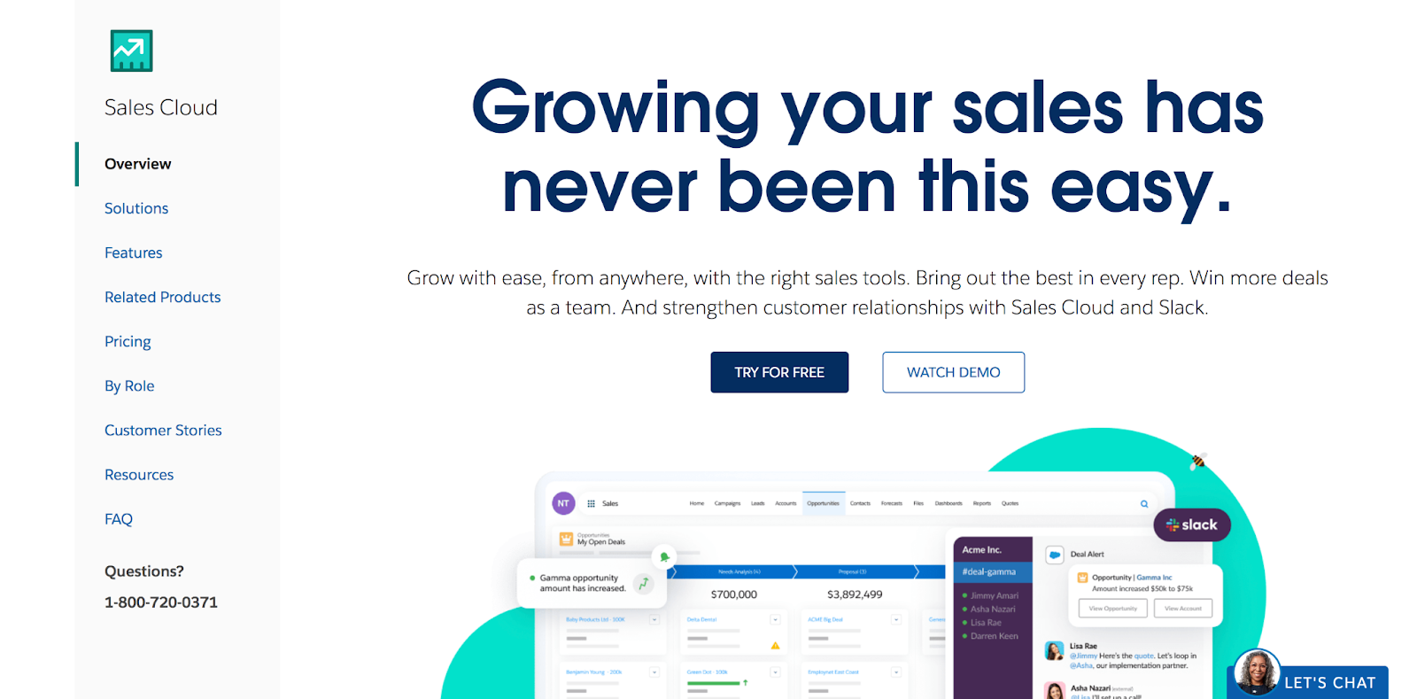 Page de destination de Salesforce Sales Cloud