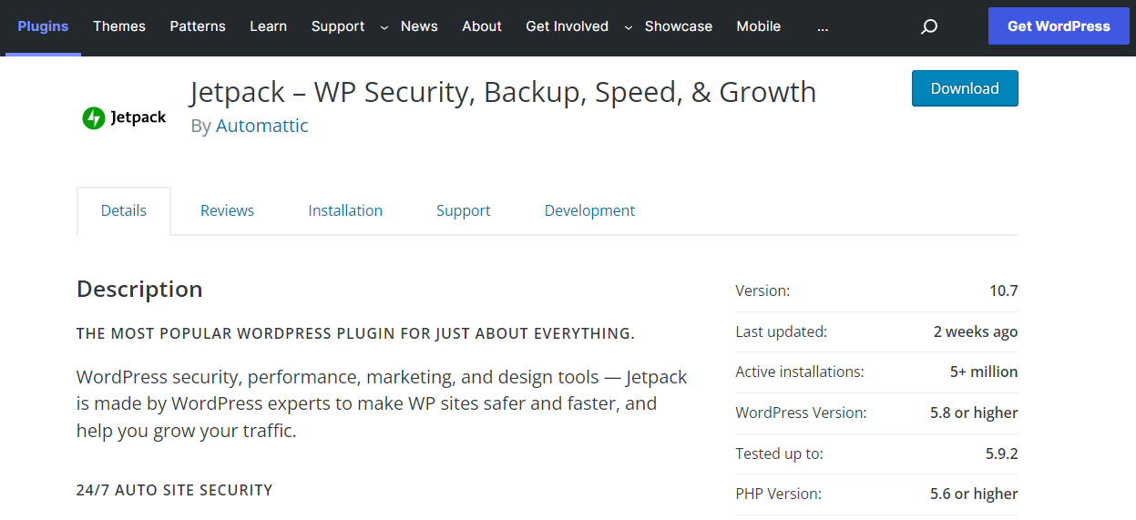 Elenco di Jetpack nel repository dei plugin di WordPress