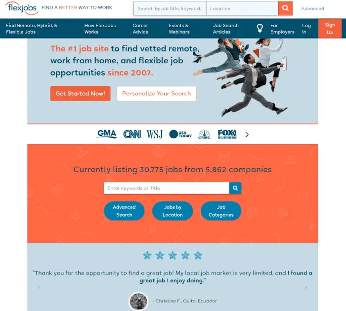 Melhores quadros de empregos remotos: FlexJobs