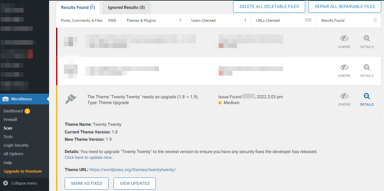 Result of the automatic scan - wordfence vs sucuri