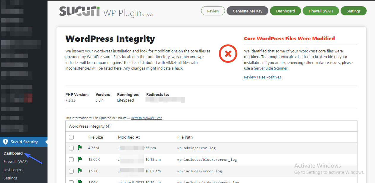 Sucuri's dashboard - sucuri vs wordfence