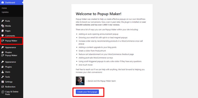 aggiungi un modulo popup a wordpress