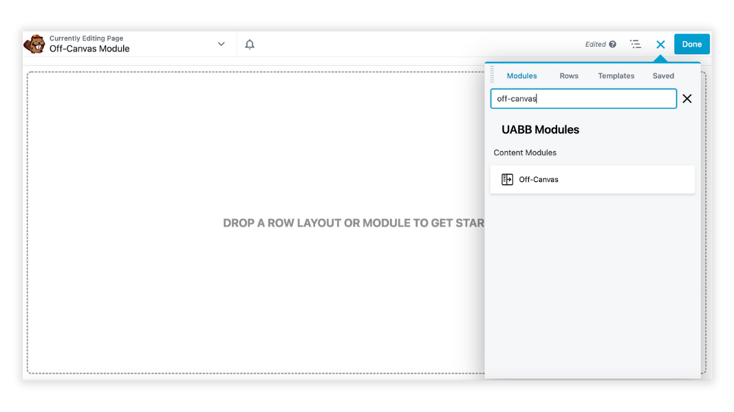 So fügen Sie dem Beaver Builder-Layout ein uabb-Off-Canvas-Modul hinzu.