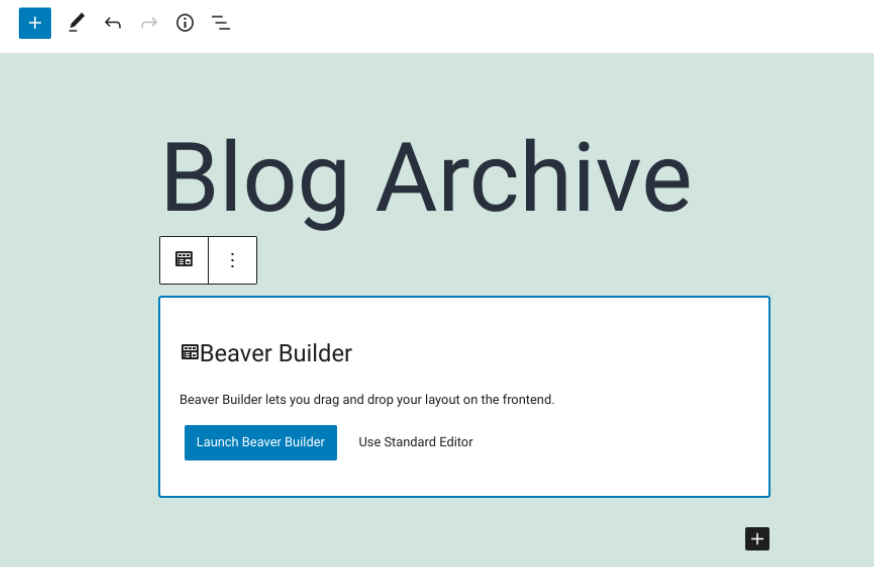 Opsi untuk meluncurkan Beaver Builder di editor halaman WordPress.