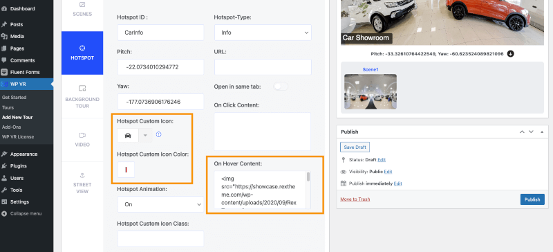 Niestandardowy hotspot – VR Auto