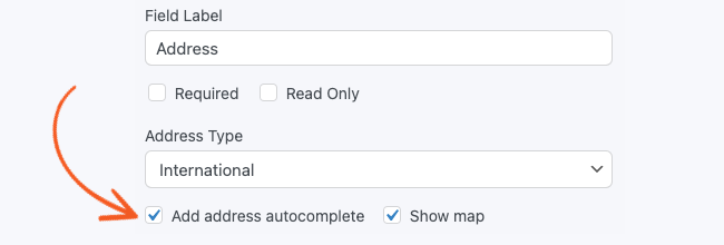 Opsi untuk menambahkan fitur pelengkapan otomatis alamat di Formidable Forms.