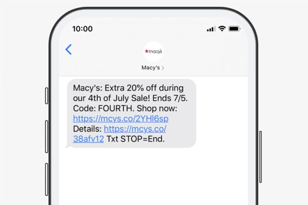 Tangkapan layar di ponsel pesan promosi dari Macys.