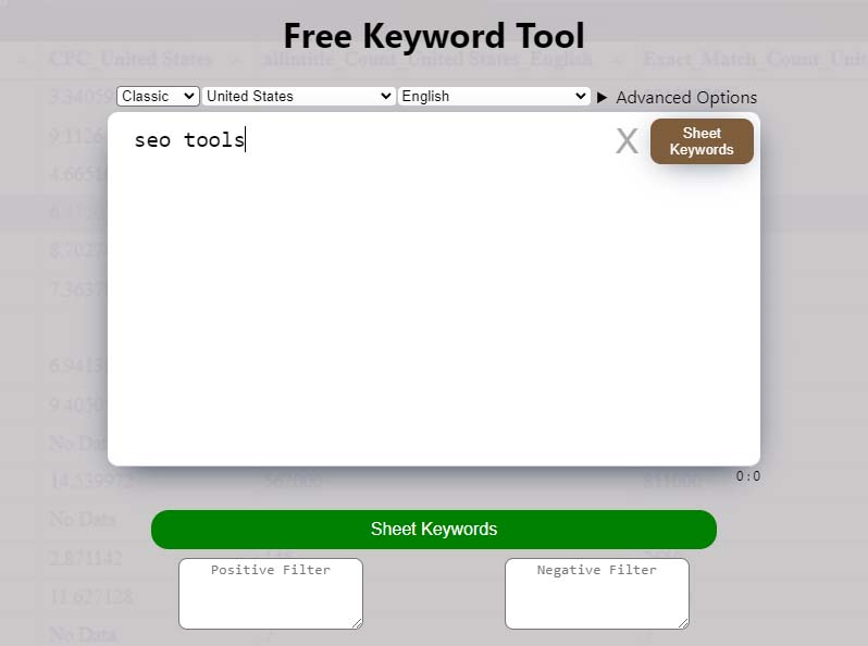 Keyword Sheeter - Kostenloses Keyword-Tool