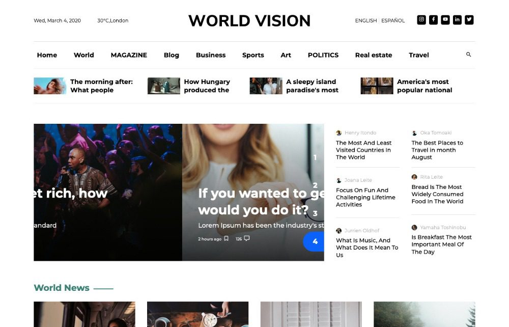 Plantilla de noticias Bootstrap gratuita de World Vision