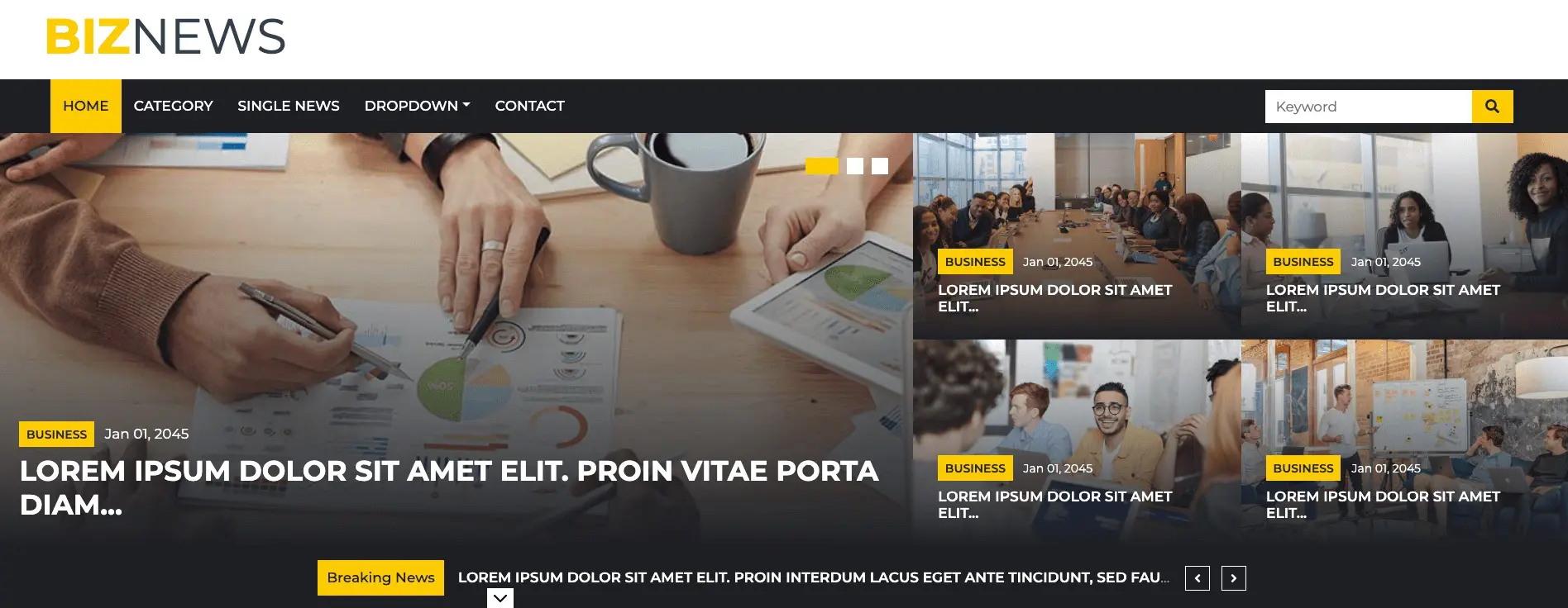 Plantilla gratuita de noticias Bootstrap de Biznews