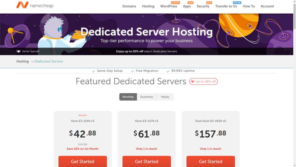 găzduire server dedicat namecheap