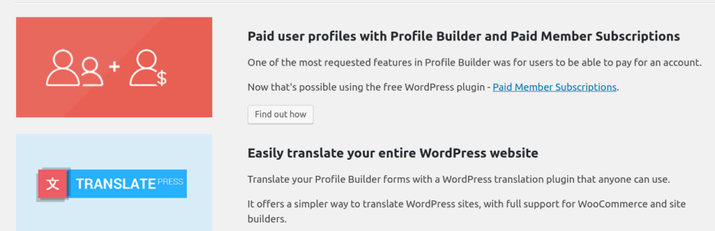 Ücretli üyeler ve translatepress eklentileri