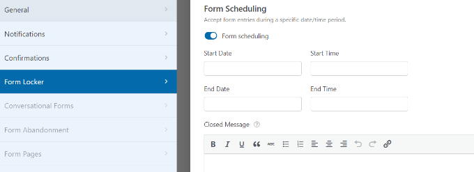 Enable form scheduling