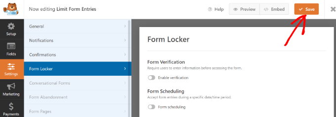 Save your form settings