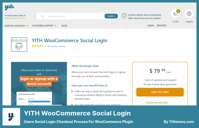 YITH WooCommerce Social Login Plugin - процесс оформления входа в систему через социальные сети для плагина WooCommerce