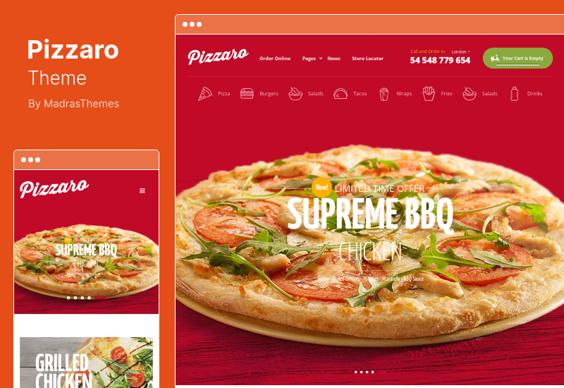 Tema Pizzaro - Tema WooCommerce de restaurante de fast food