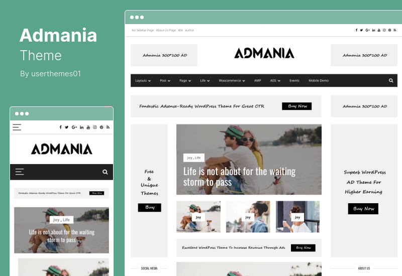 Admania Theme - موضوع Adsense WordPress مع توافق Gutenberg