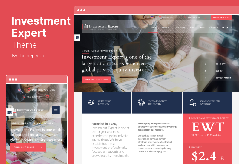 Investment Expert Theme - Tema WordPress empresarial para agencias de consultoría financiera RTL