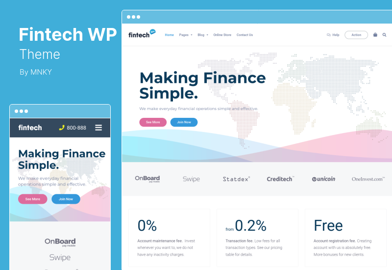 Fintech WP Theme - Тема WordPress для финансовых технологий