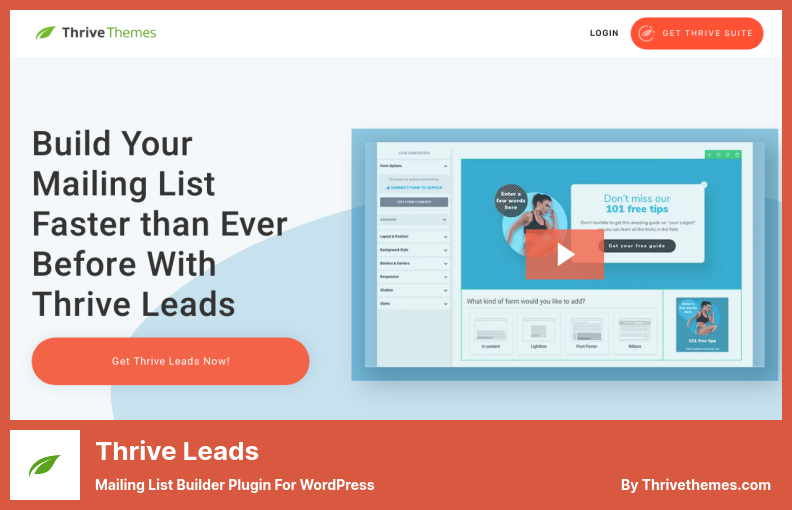 Complemento Thrive Leads - Complemento de creación de listas de correo para WordPress