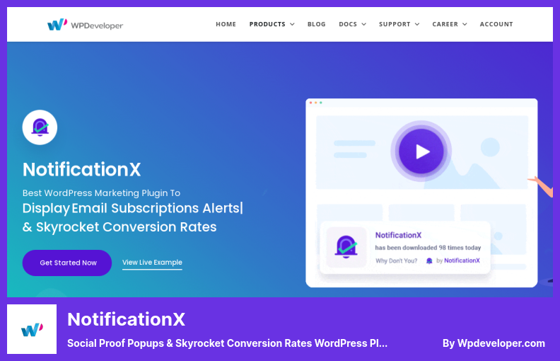 Plugin NotificationX - Plugin WordPress de Popups de Prova Social e Taxas de Conversão Skyrocket