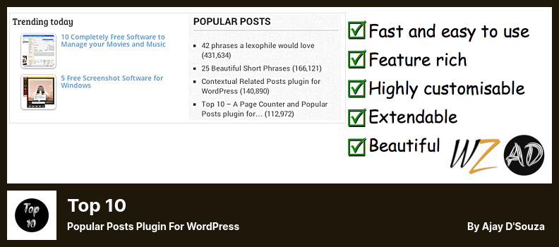 Top 10 Plugin – Beliebtes Beitrags-Plugin für WordPress