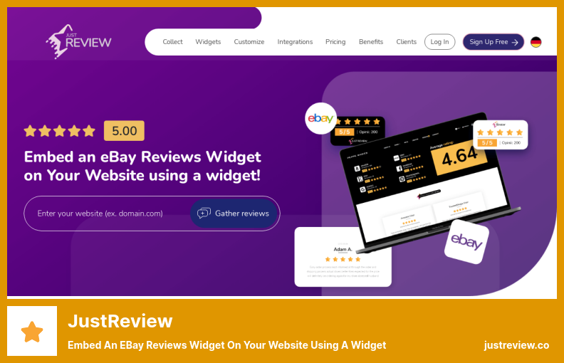 JustReview-Plug-in – Betten Sie mithilfe eines Widgets ein Widget für eBay-Bewertungen auf Ihrer Website ein