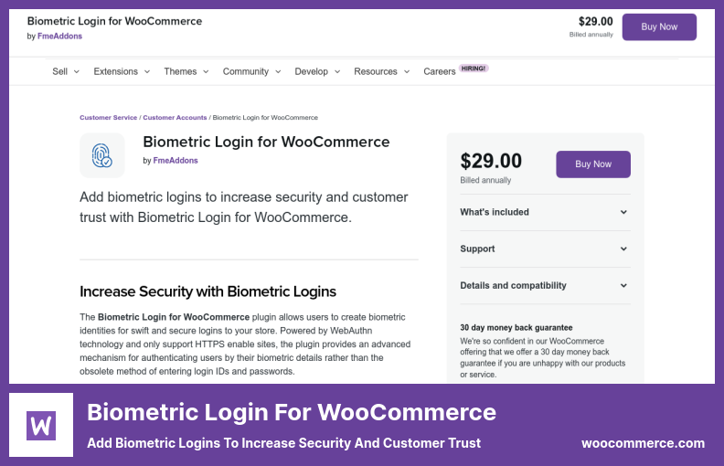 Plugin de login biométrico para WooCommerce - Adicione logins biométricos para aumentar a segurança e a confiança do cliente